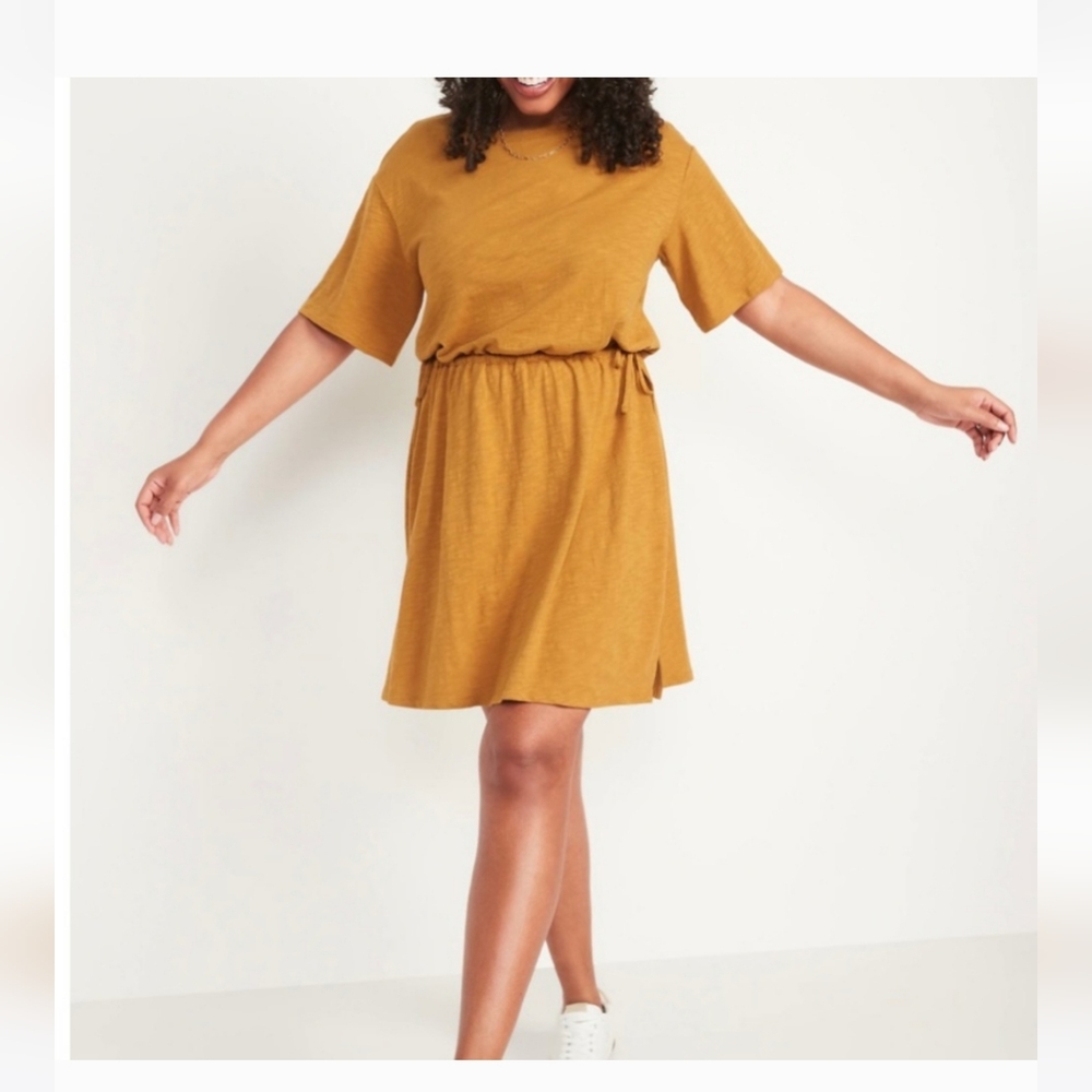 ☀️ Mustard Yellow T-shirt dress with drawstring waist From OLd Navu